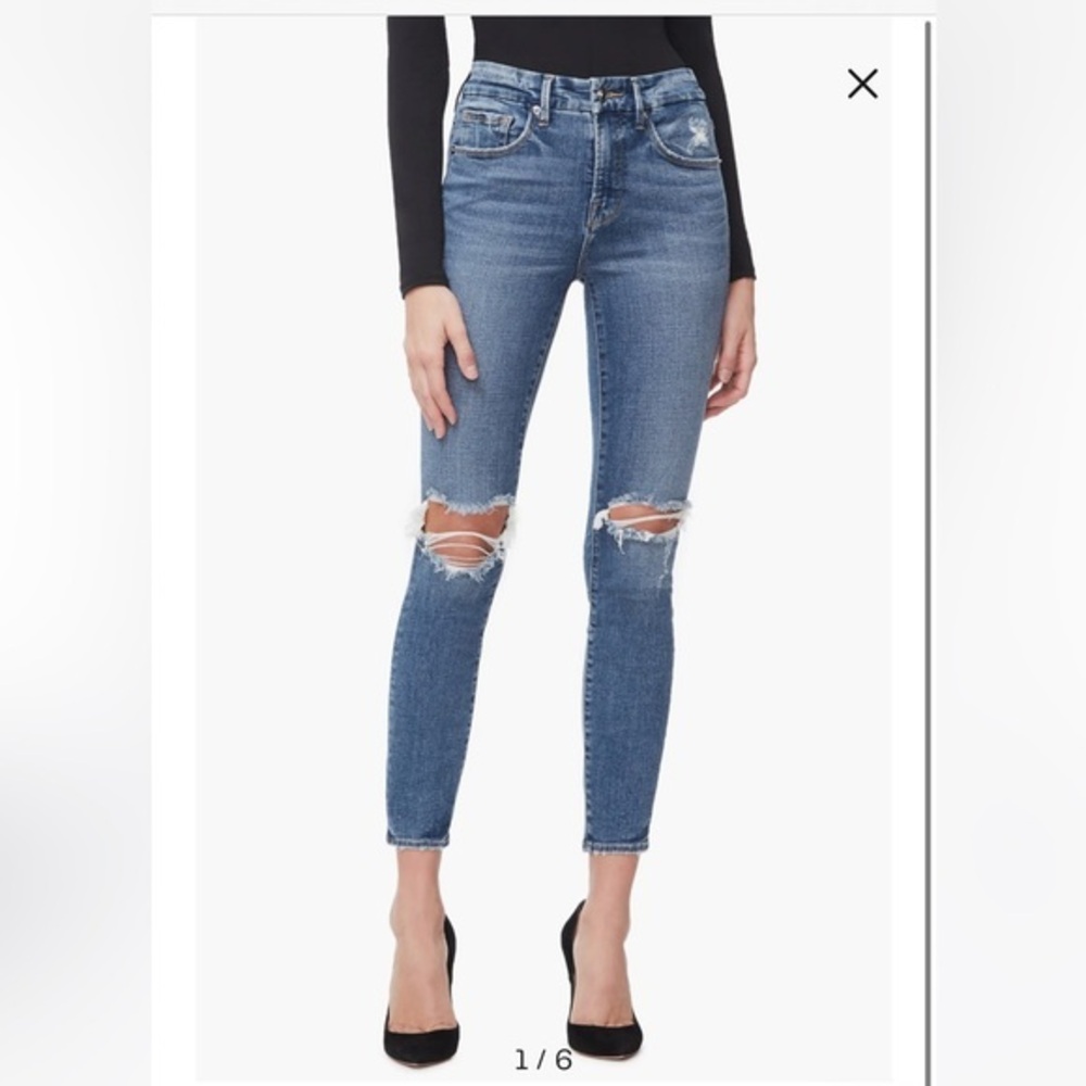 Good American Good Waist Skinny Blue Distressed Jeans